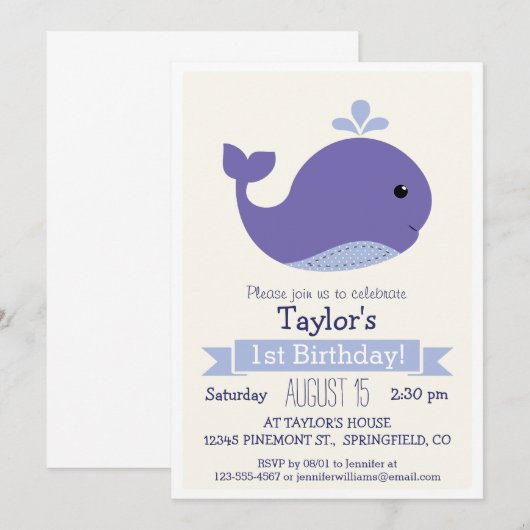 Cute Paarse Walvis Kinderverjaardagsfeestje Kaart (Voorkant / Achterkant)