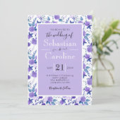 Cute Paarse Waterverf Flowers Weddenschap (Staand voorkant)