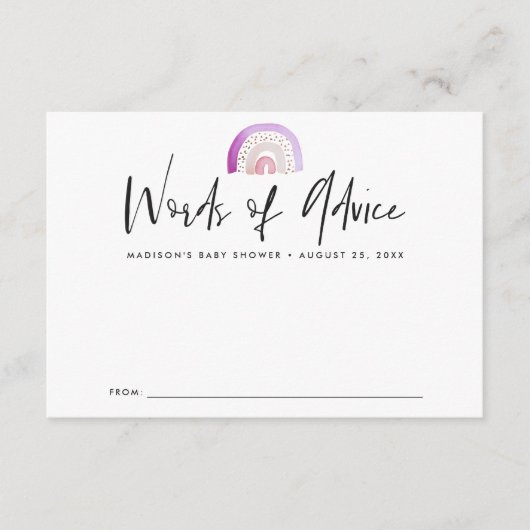 Cute Paarse Waterverf Rainbow Baby shower Advieskaart (Voorkant)