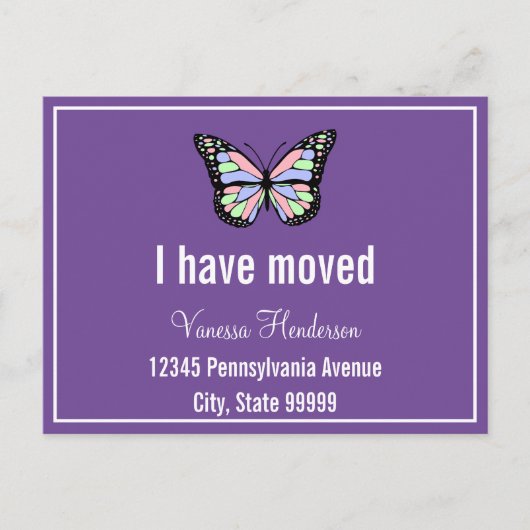 Cute Paarse White Butterfly Moving Announding Briefkaart (Voorkant)