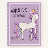 Cute Paarse White Unicorn Tiara Drawing Notitieboek (Voorkant)