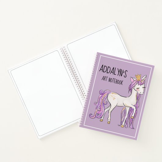 Cute Paarse White Unicorn Tiara Drawing Notitieboek (Binnen)