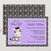 Cute Paarse Zebra Girl Baby shower Kaart (Voorkant / Achterkant)