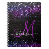Cute paarse zwarte faux glitter monogram notitieboek (Voorkant)