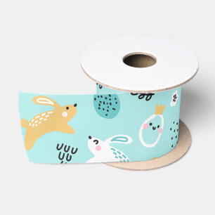 Cute Paashaas Patroon Kawaii Konijnen Eieren Satijnen Lint