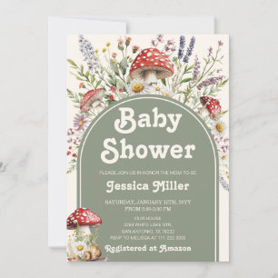 Cute Paddenstoel Aquarel Baby Shower Uitnodiging
