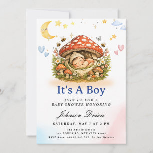 Cute Paddenstoel Baby Jongens Shower Uitnodiging