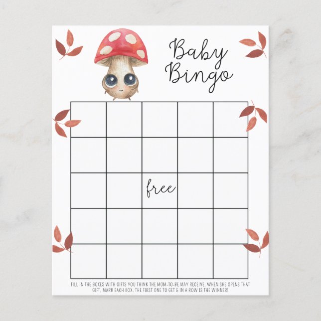 Cute paddenstoel - Baby shower bingo spel (Voorkant)