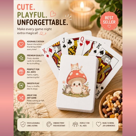 Cute Paddenstoel Kat Speelkaarten – Kawaii Cottage