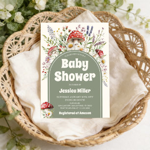 Cute Paddenstoel Watercolor Babyshower Uitnodiging