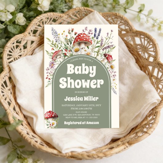 Cute Paddenstoel Watercolor Babyshower Uitnodiging