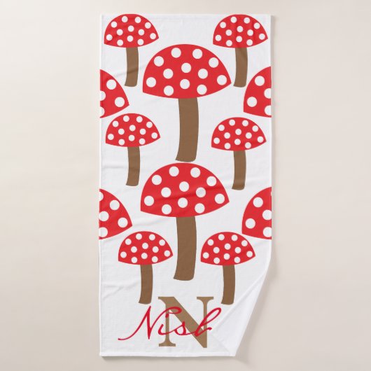 Cute paddenstoelen Toadstool Monogram Badhanddoek (Badhanddoek)