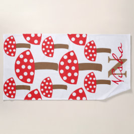 Cute paddenstoelen Toadstool Monogram Strandlaken