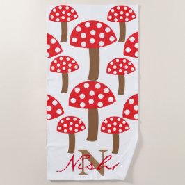 Cute paddenstoelen Toadstool Monogram Strandlaken