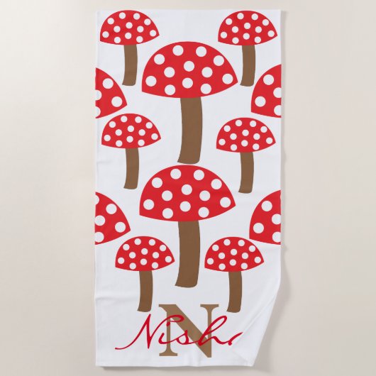 Cute paddenstoelen Toadstool Monogram Strandlaken (Voorkant)