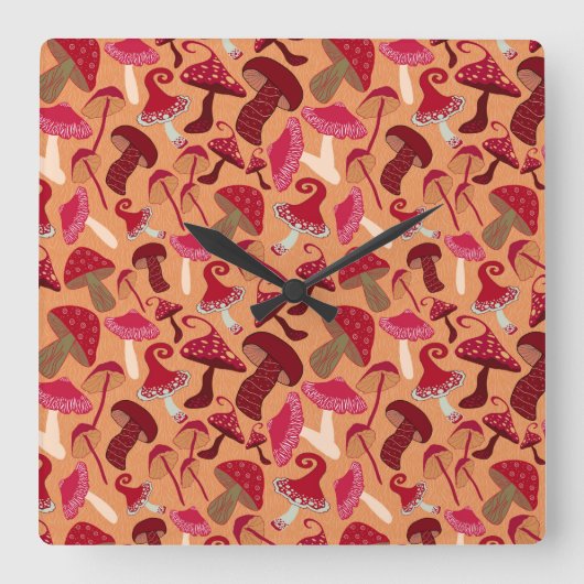 Cute paddenstoelen vierkante klok (Voorkant)