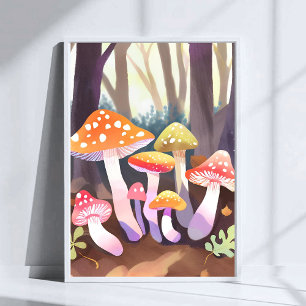 Cute Paddenstoelen   Waterverf Bos Kunst Poster