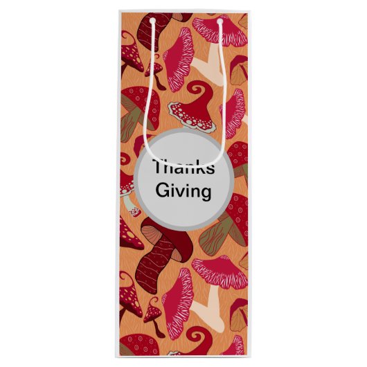 Cute paddenstoelen wijn cadeautas (Voorkant)