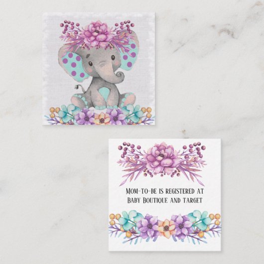 Cute Paint Cute Elephant and Florals Baby Registry Vierkante Visitekaartje (Voorkant / Achterkant)