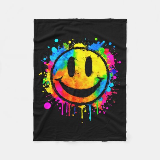 Cute Paint Splash Happy Smile Face 70s Tie Dye Smi Fleece Deken (Voorkant)