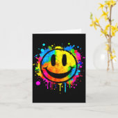 Cute Paint Splash Happy Smile Face 70s Tie Dye Smi Kaart (Gele Bloem)