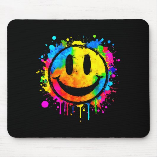 Cute Paint Splash Happy Smile Face 70s Tie Dye Smi Muismat (Voorkant)