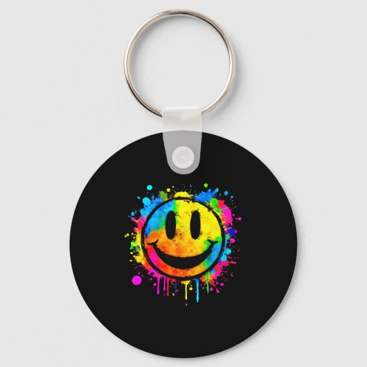 Cute Paint Splash Happy Smile Face 70s Tie Dye Smi Sleutelhanger (Voorkant)