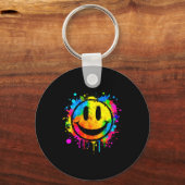 Cute Paint Splash Happy Smile Face 70s Tie Dye Smi Sleutelhanger (Voorkant)
