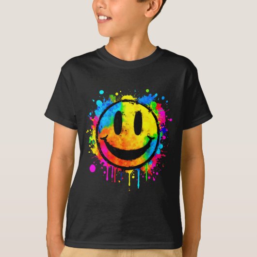 Cute Paint Splash Happy Smile Face 70s Tie Dye Smi T-shirt (Voorkant)