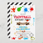Cute paintball birthday party invitation kaart (Voorkant / Achterkant)