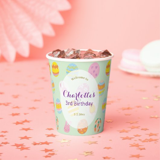 Cute Painted Egg Pattern Green Kids Birthday Party Papieren Bekers (Insitu)