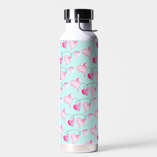 Cute Painted Hearts Monogram Water Fles (Links)