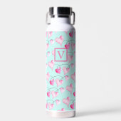Cute Painted Hearts Monogram Water Fles (Voorkant)