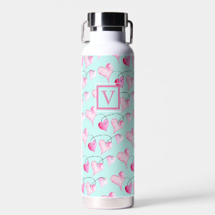 Cute Painted Hearts Monogram Water Fles