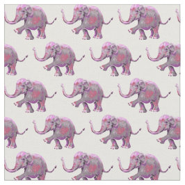 Cute Painted Pink Elephant Pattern on White Stof