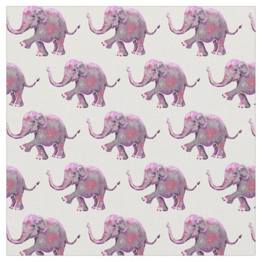 Cute Painted Pink Elephant Pattern on White Stof (Close Up)