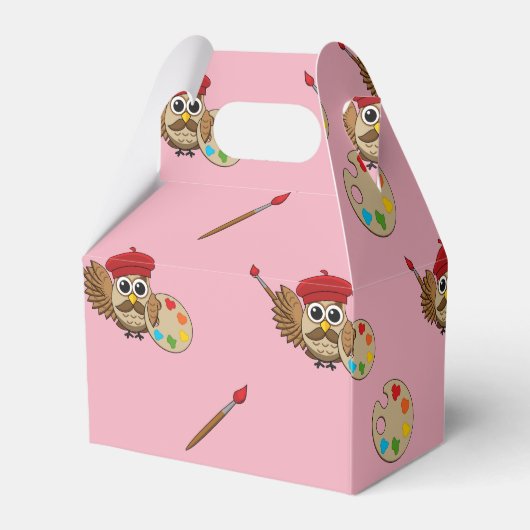 Cute Painter Owl Cartoon Bedankdoosjes (Achterkant)