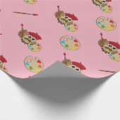 Cute Painter Owl Cartoon Cadeaupapier (Hoek)