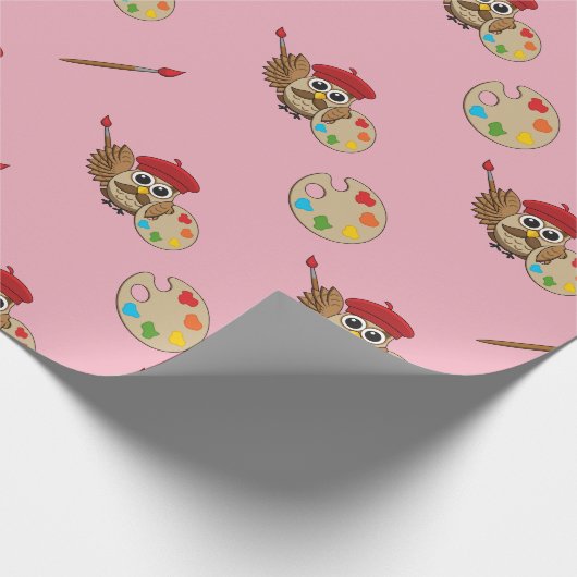 Cute Painter Owl Cartoon Cadeaupapier (Hoek)