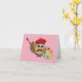 Cute Painter Owl Cartoon | Eigen tekst toevoegen Kaart (Gele Bloem)