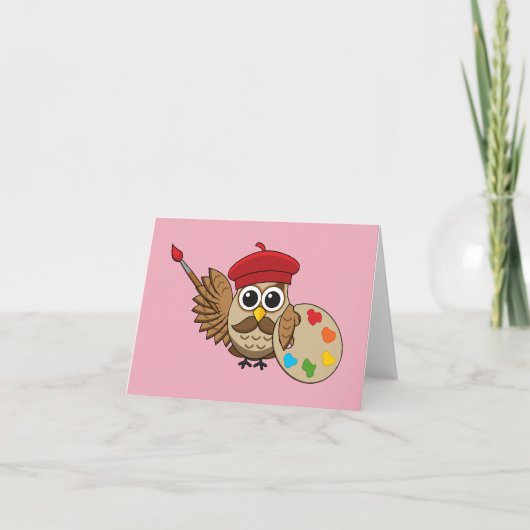 Cute Painter Owl Cartoon | Eigen tekst toevoegen Kaart (Voorkant)