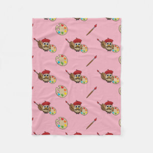 Cute Painter Owl Cartoon Fleece Deken