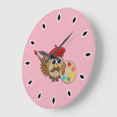 Cute Painter Owl Cartoon Grote Klok (Hoek)