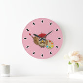 Cute Painter Owl Cartoon Grote Klok (Huis)