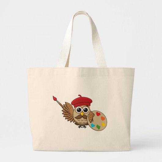 Cute Painter Owl Cartoon Grote Tote Bag (Voorkant)