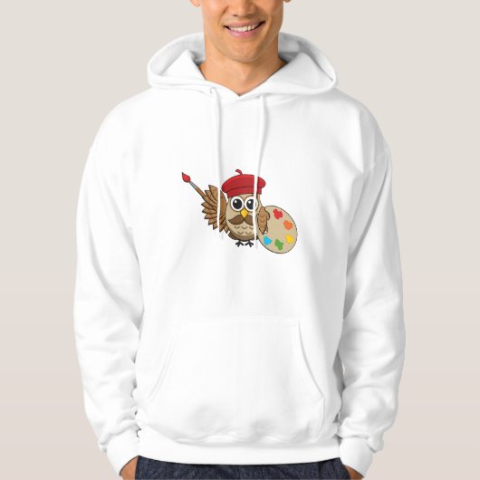 Cute Painter Owl Cartoon Hoodie (Voorkant)