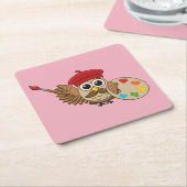 Cute Painter Owl Cartoon Kartonnen Onderzetters (Schuin)