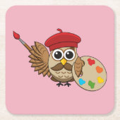 Cute Painter Owl Cartoon Kartonnen Onderzetters (Voorkant)