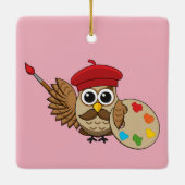 Cute Painter Owl Cartoon Keramisch Ornament (Achterkant)