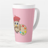 Cute Painter Owl Cartoon Latte Mok (Rechterhoek)